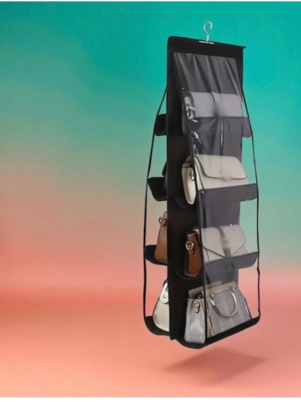 Over-the-Door Black Hanging Handbag Organizer with Clear Front